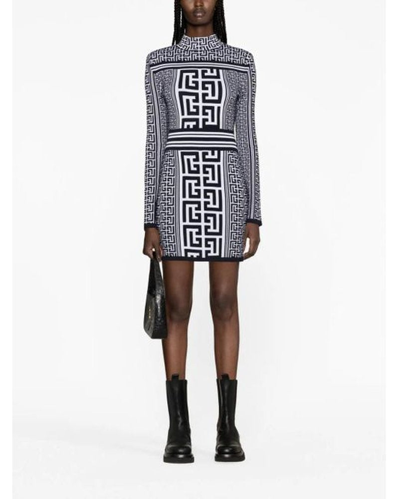 Geometric Print Turtleneck Mini Dress H6086