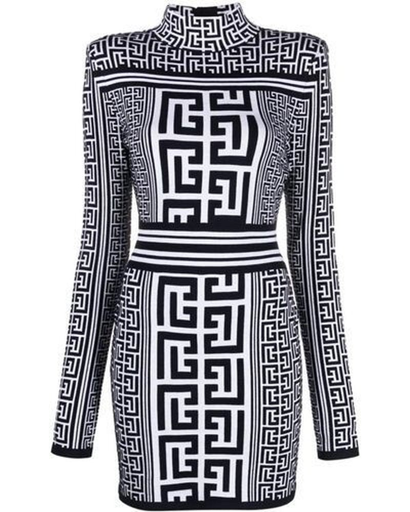 Geometric Print Turtleneck Mini Dress H6086