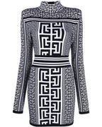 Geometric Print Turtleneck Mini Dress H6086