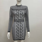 Geometric Print Turtleneck Mini Dress H6086