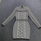 Geometric Print Turtleneck Mini Dress H6086