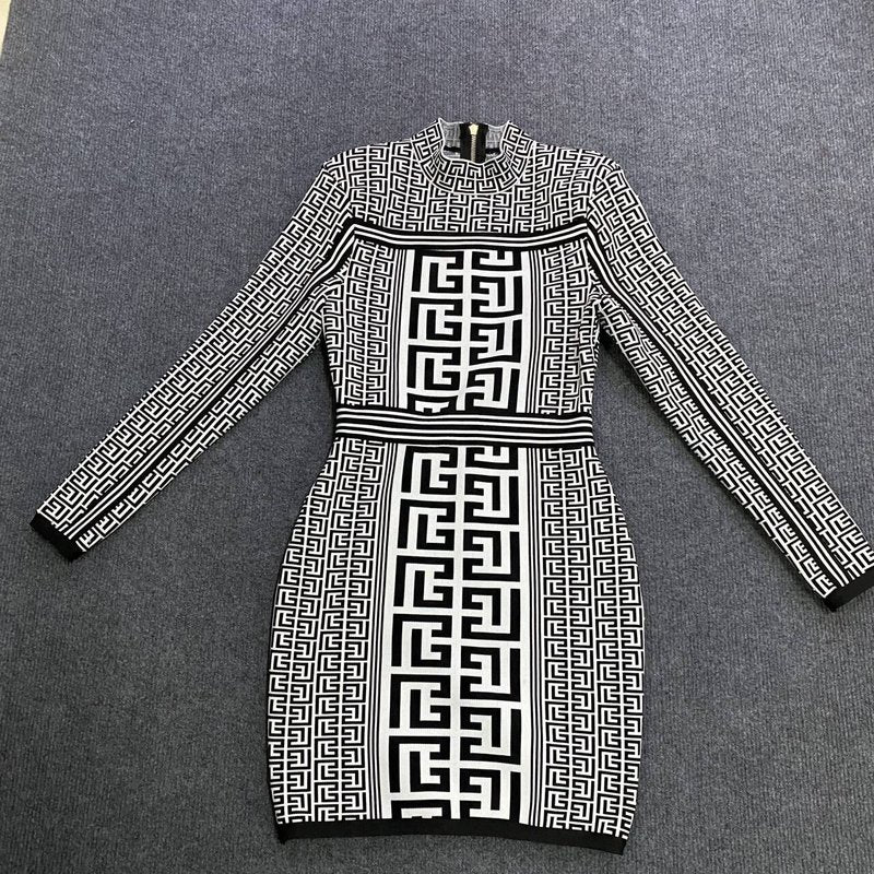 Geometric Print Turtleneck Mini Dress H6086
