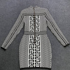 Geometric Print Turtleneck Mini Dress H6086