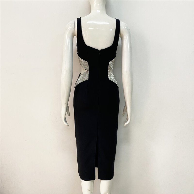 Glitter Cutout Bandage Midi Dress H6209