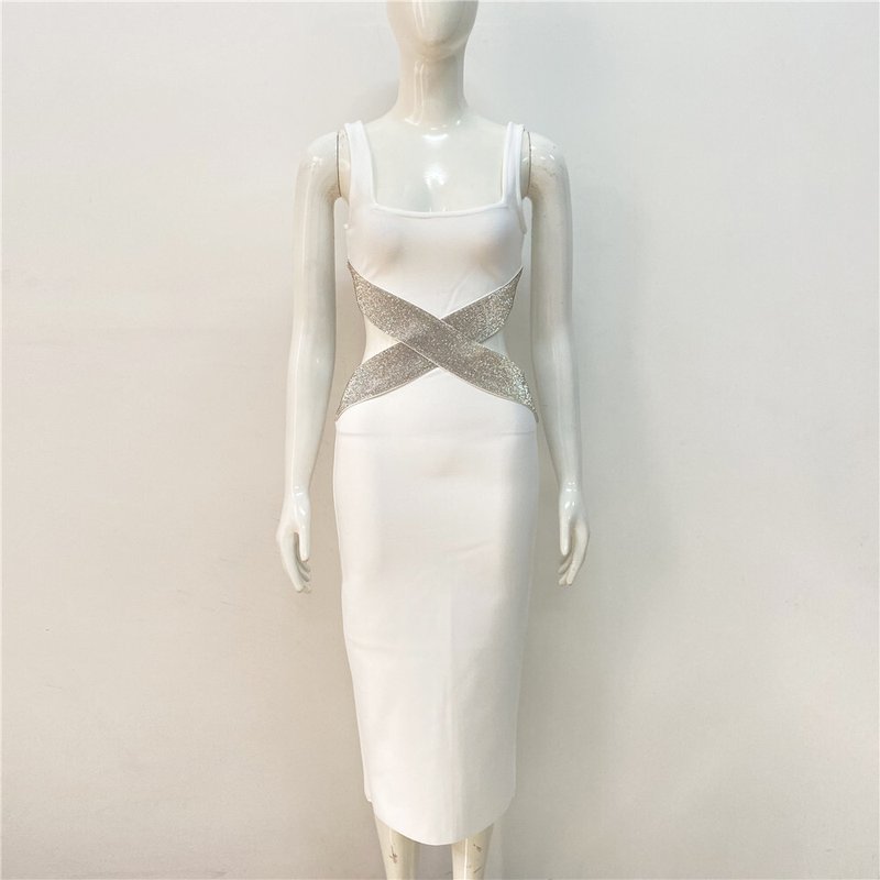 Glitter Cutout Bandage Midi Dress H6209