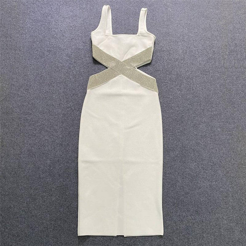 Glitter Cutout Bandage Midi Dress H6209