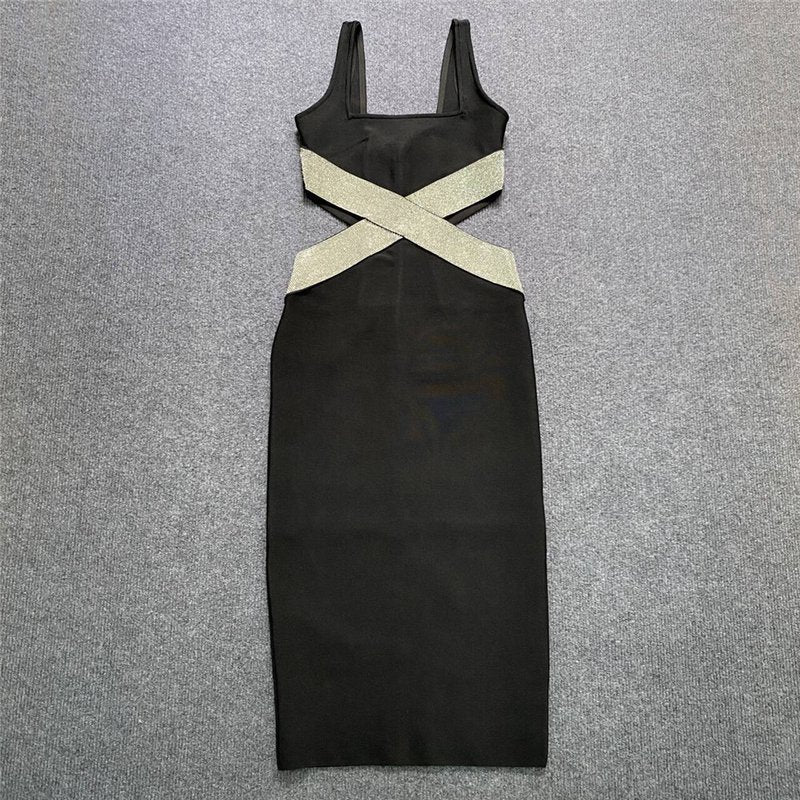 Glitter Cutout Bandage Midi Dress H6209
