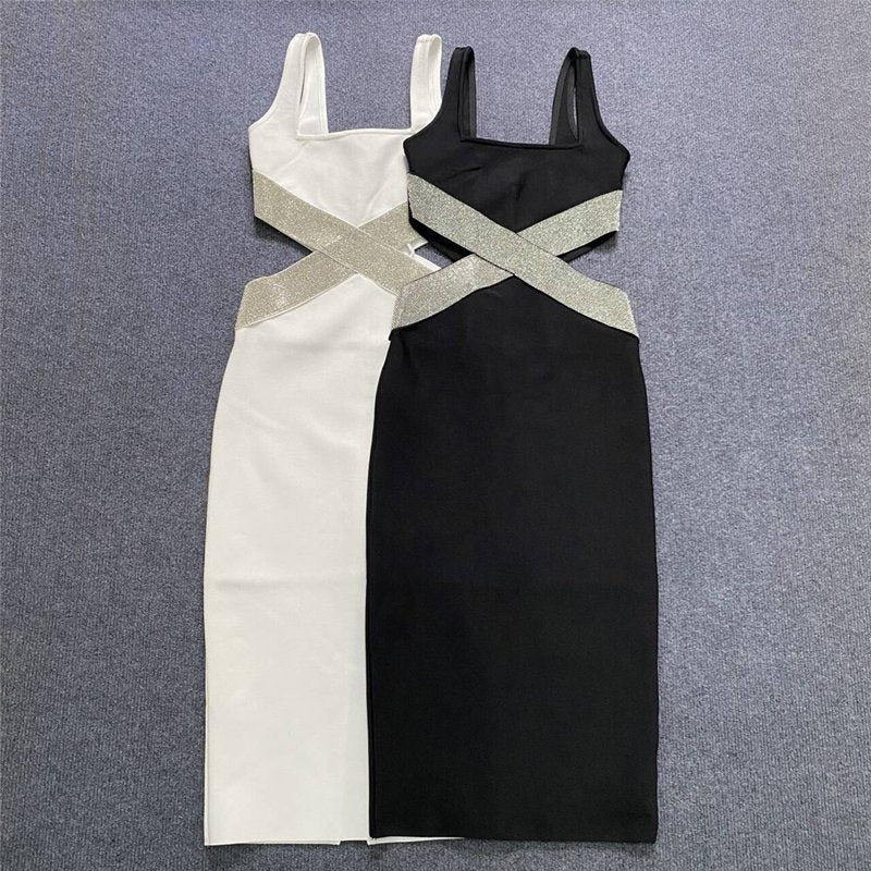 Glitter Cutout Bandage Midi Dress H6209