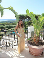 Gold Cutout Halter Maxi Dress H7021