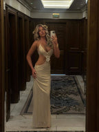 Gold Cutout Halter Maxi Dress H7021