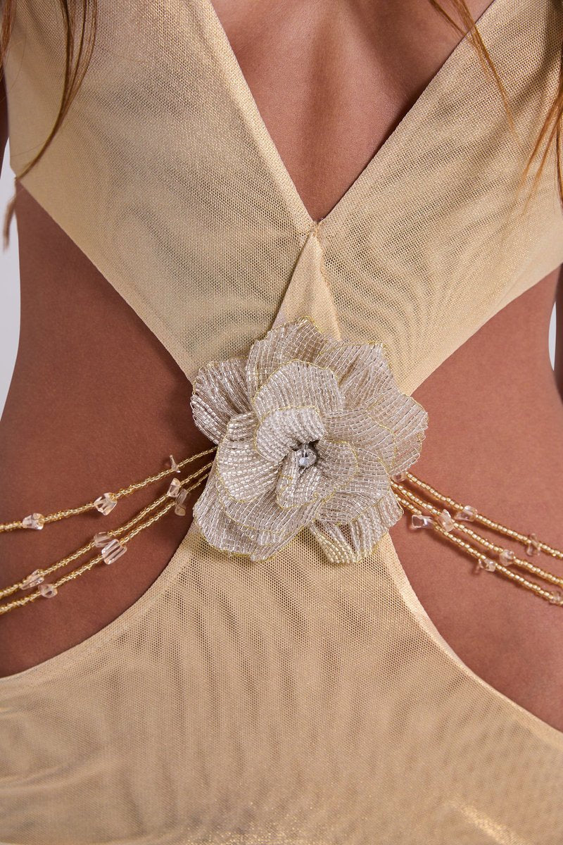 Gold Cutout Halter Maxi Dress H7021