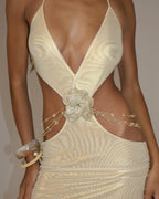 Gold Cutout Halter Maxi Dress H7021
