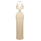 Gold Cutout Halter Maxi Dress H7021