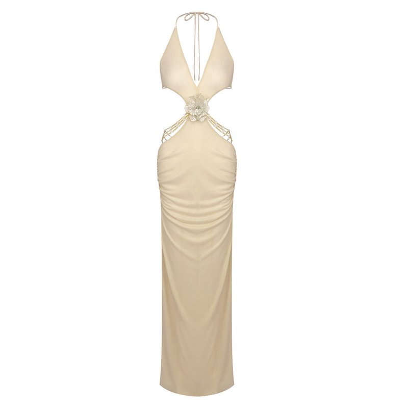 Gold Cutout Halter Maxi Dress H7021