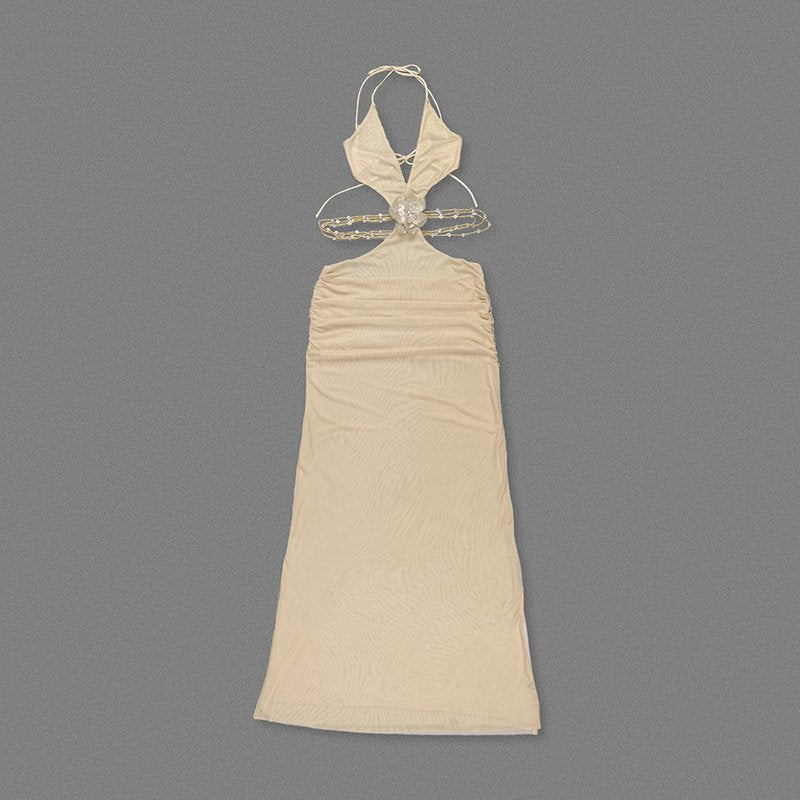 Gold Cutout Halter Maxi Dress H7021