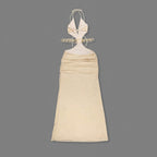 Gold Cutout Halter Maxi Dress H7021