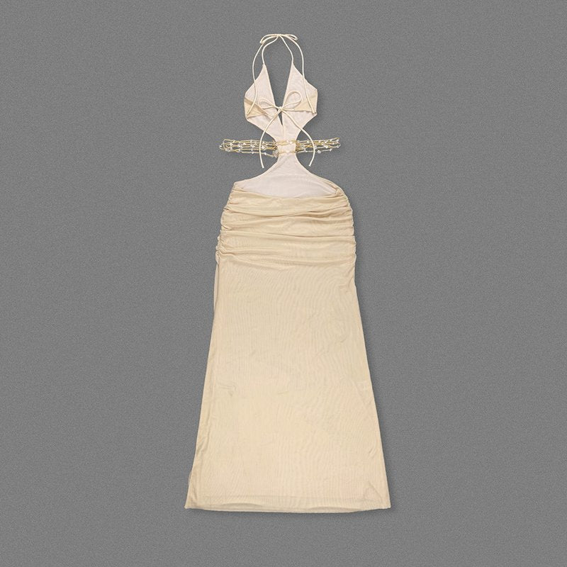 Gold Cutout Halter Maxi Dress H7021