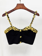 Gold Embellished Black Crop Top & Skirt Set H7084