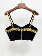 Gold Embellished Black Crop Top & Skirt Set H7084