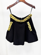 Gold Embellished Black Crop Top & Skirt Set H7084