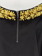 Gold Embellished Black Crop Top & Skirt Set H7084
