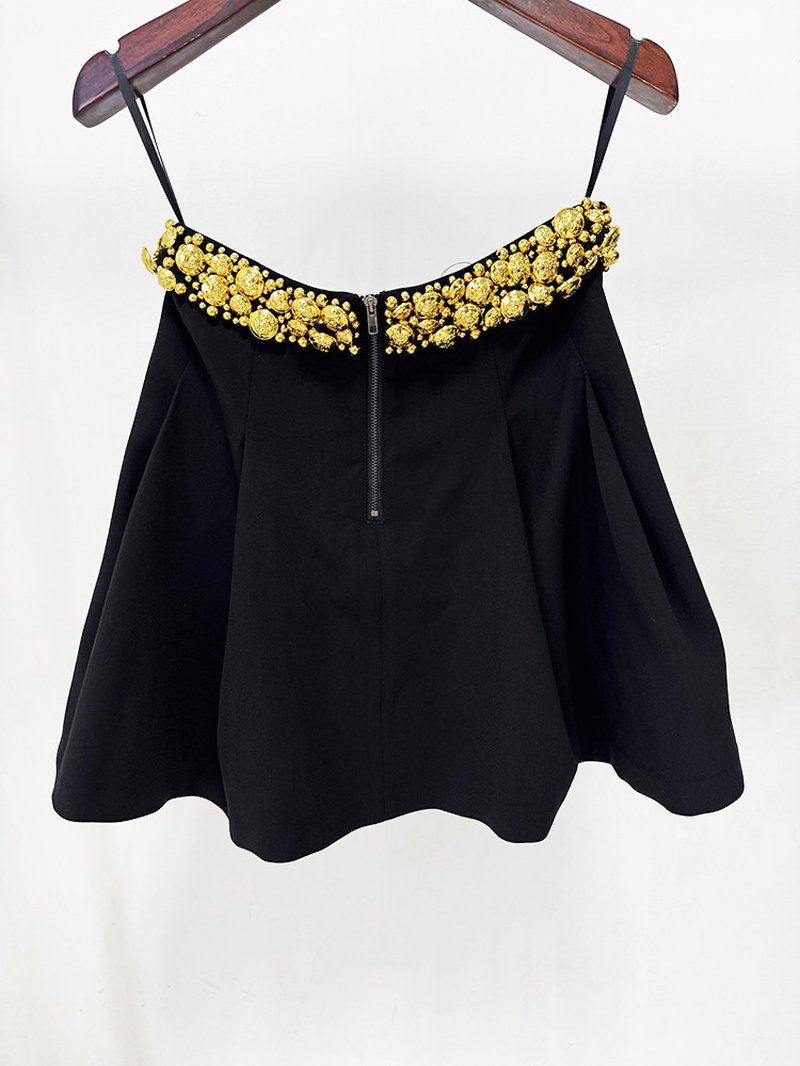 Gold Embellished Black Crop Top & Skirt Set H7084