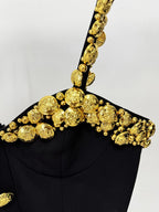 Gold Embellished Black Crop Top & Skirt Set H7084