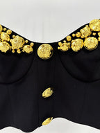 Gold Embellished Black Crop Top & Skirt Set H7084