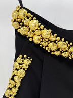 Gold Embellished Black Crop Top & Skirt Set H7084