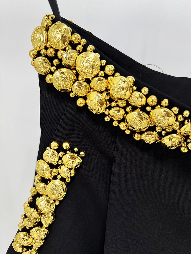 Gold Embellished Black Crop Top & Skirt Set H7084