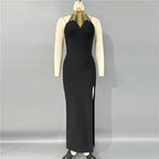 Gold Embellished Halter Midi Dress H6796