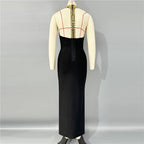Gold Embellished Halter Midi Dress H6796