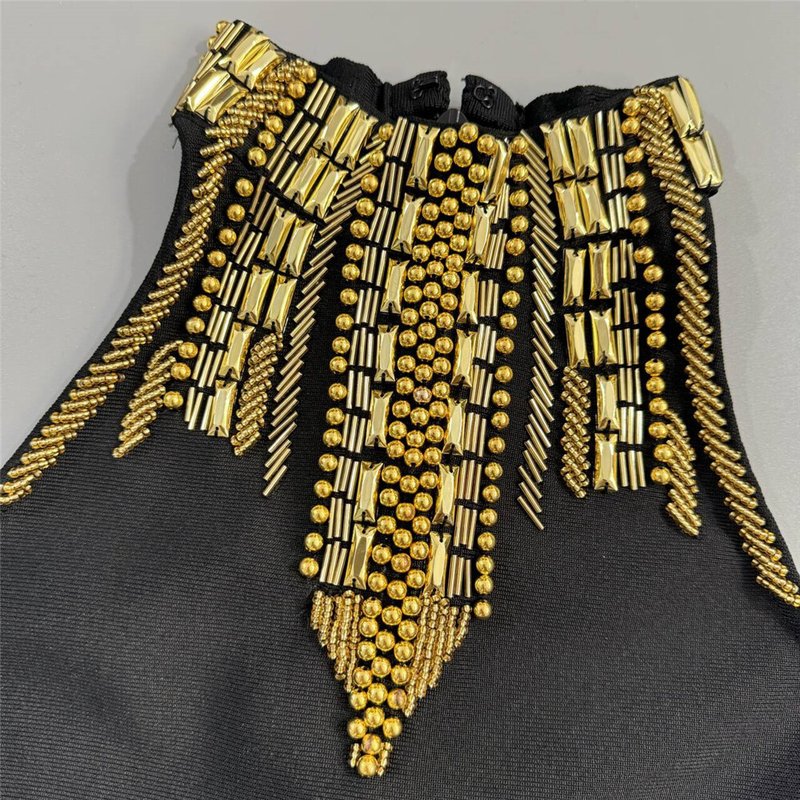 Gold Embellished Halter Midi Dress H6796
