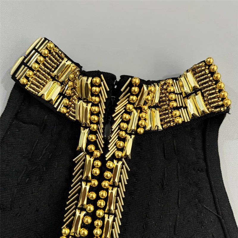 Gold Embellished Halter Midi Dress H6796