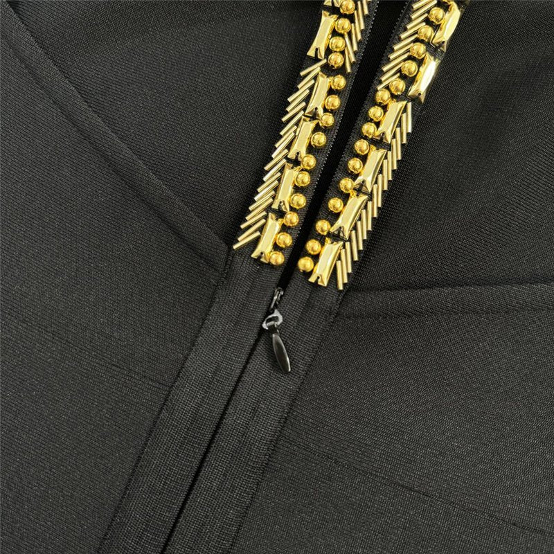 Gold Embellished Halter Midi Dress H6796