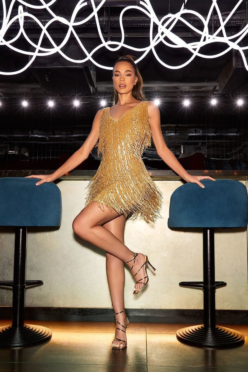 Gold Fringe Sleeveless Mini Dress H6219
