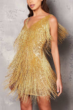 Gold Fringe Sleeveless Mini Dress H6219