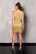 Gold Fringe Sleeveless Mini Dress H6219