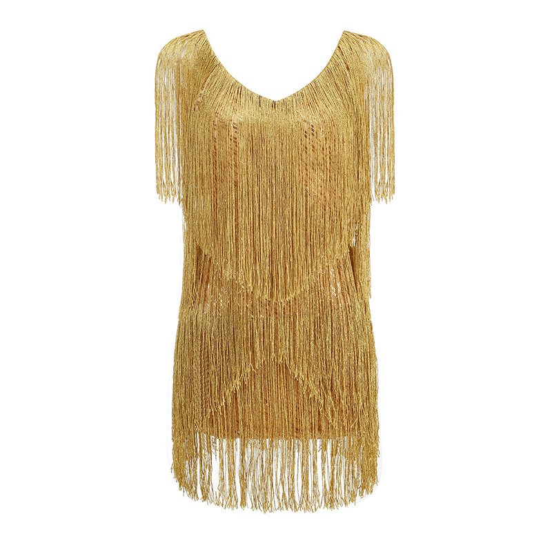 Gold Fringe Sleeveless Mini Dress H6219