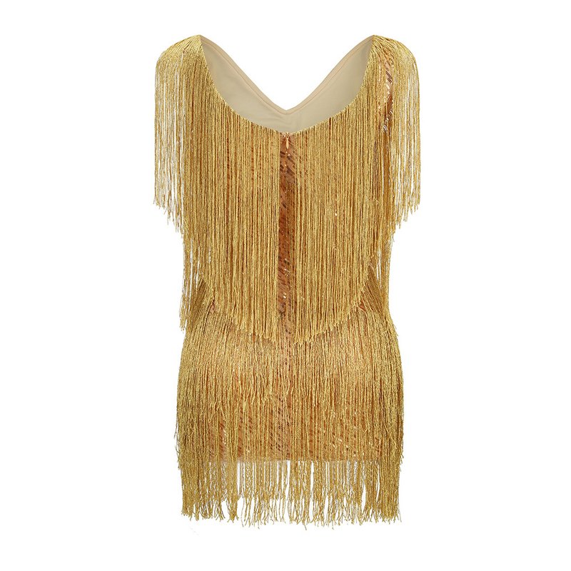 Gold Fringe Sleeveless Mini Dress H6219