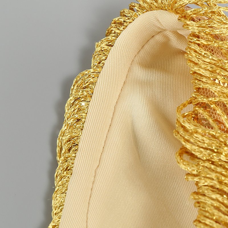 Gold Fringe Sleeveless Mini Dress H6219