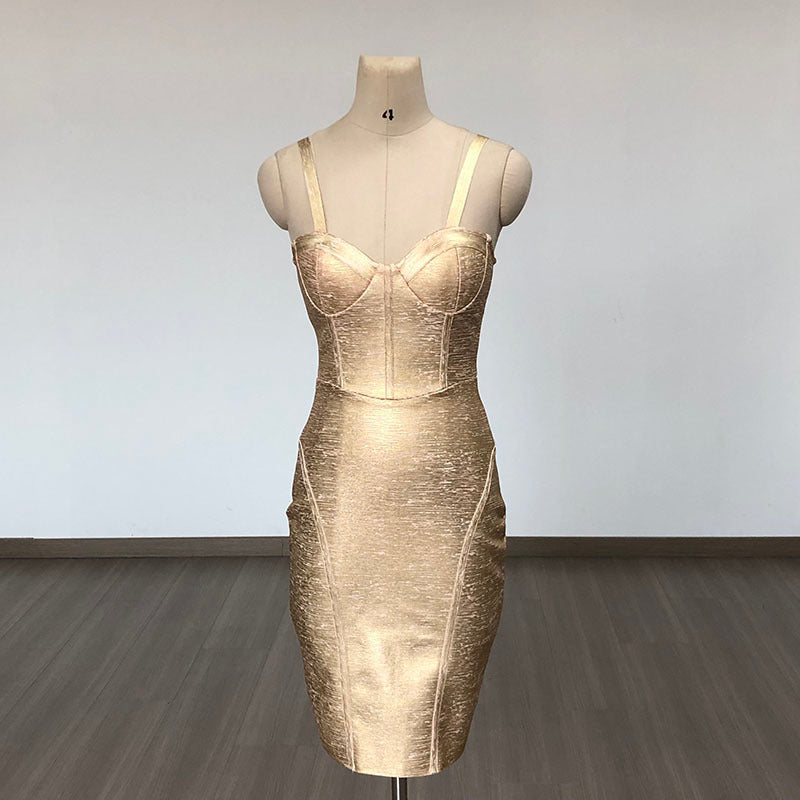 Gold Metallic Corset Midi Dress H6277