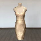 Gold Metallic Corset Midi Dress H6277