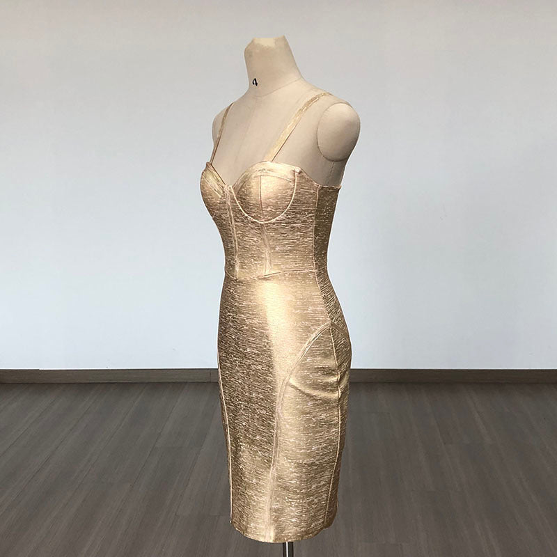 Gold Metallic Corset Midi Dress H6277