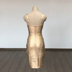 Gold Metallic Corset Midi Dress H6277