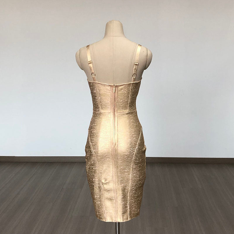 Gold Metallic Corset Midi Dress H6277