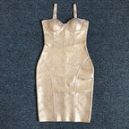 Gold Metallic Corset Midi Dress H6277