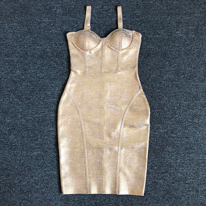 Gold Metallic Corset Midi Dress H6277