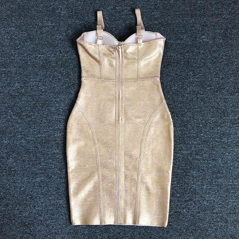 Gold Metallic Corset Midi Dress H6277