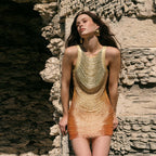 Fashion Gold Ombre Sleeveless Bodycon Dress H7157